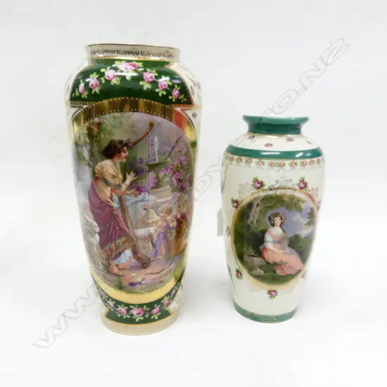 2 CONTINENTAL PORCELAIN VASES LADY DECORATED H265MM TALLEST