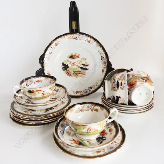 22PC ANTIQUE CHINA TEA SET W ORIENTAL DESIGN, 