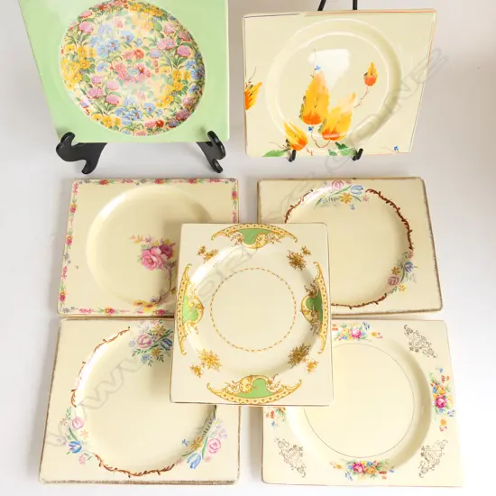 7 DECO PLATES, VARIOUS FLORAL DESIGNS, 'THE BIARRITZ' ROYAL STAFFORDSHIRE