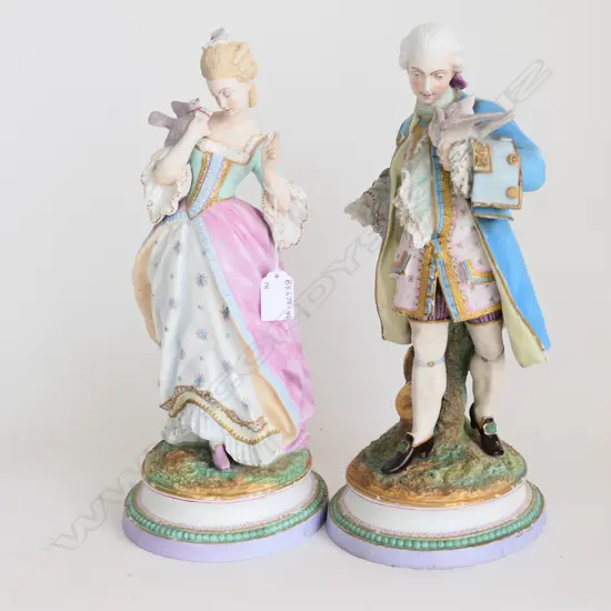 PAIR OF 19THC CONTINENTAL 'LOVE LETTER'  BISQUE FIGURINES (some damage) H.370mm