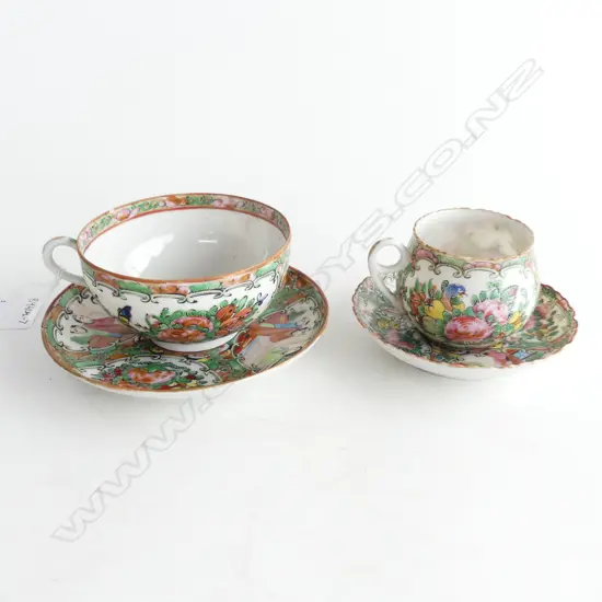 TWO FAMILLE ROSE CUPS AND SAUCERS - EGG SHELL PORCELAIN