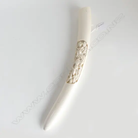 CARVED CHINESE IVORY TUSK WITH DRAGON DECORATION L 390 MM