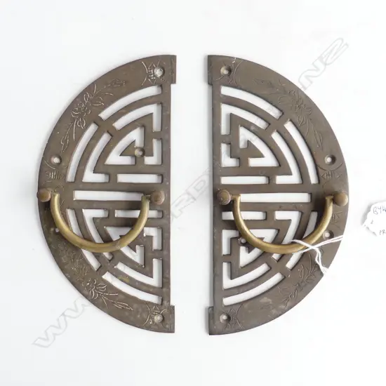 PAIR OF CHINESE DESIGN BRASS CABINET HANDLES 100 x 200mm