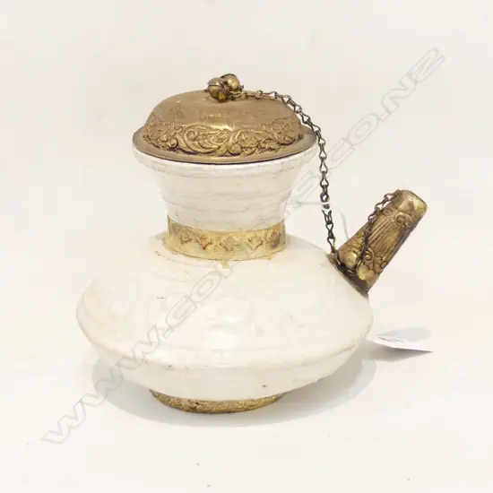 ARCHAIC STYLE CHINESE KENDI, GILT METAL LID, CHAIN & MOUNTINGS H.130mm