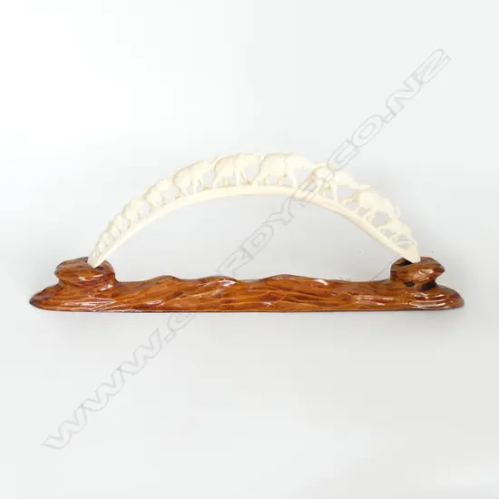 IVORY ELEPHANT BRIDGE ON WOODEN STAND L 410 MM