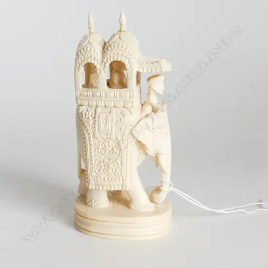 CARVED IVORY ELEPHANT REPAIR TO FINIAL H 110 MM