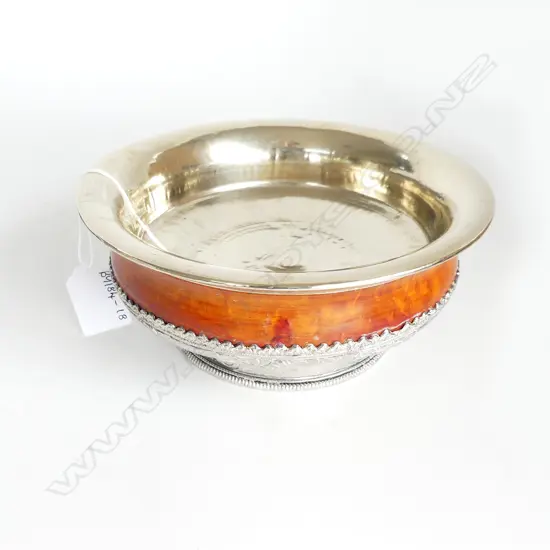 NEPALISE SILVER AND WOOD BOWL Dia.180mm