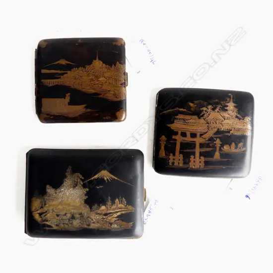 3 EBONIZED SCENIC JAPANESE CIG CASE LARGEST 110MM