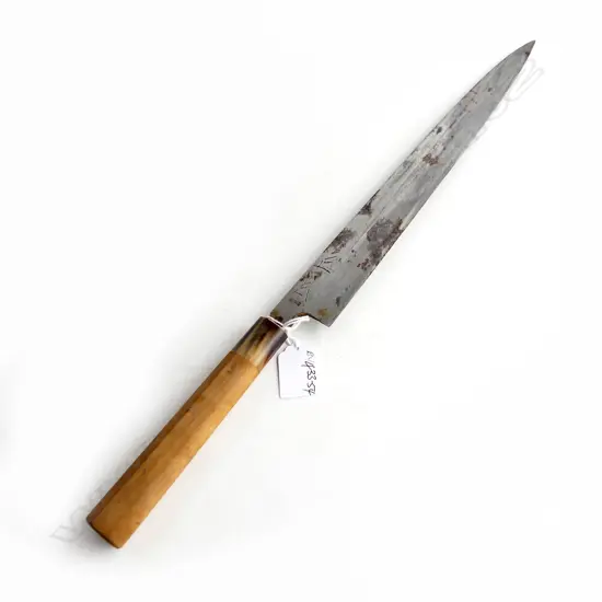 HIGHEST QUALITY VERY LONG LAMINATED CARBON STEEL YANAGIBA CHEF’S KNIFE HOLLOW GROUND  SIGNED BLADE HORN FERRULE L485mm