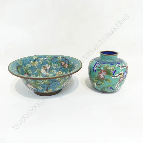 TWO EARLY 1900s CHINESE CLOISONNE PIECES FLORAL DECORATION (ex. condition)