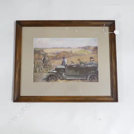 PRINT; LIONEL EDWARDS (1878-1966) 9th DUKE OF BEAUFORT WATCHING HUNT FROM CAR 260x380mm