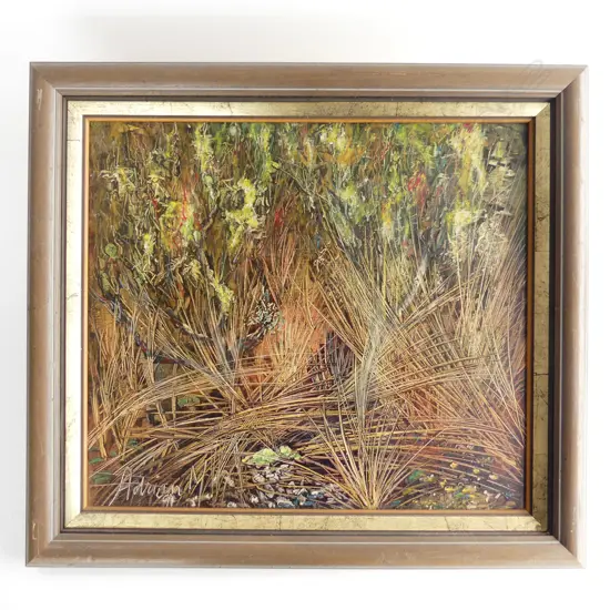 ADRIAN MOERENHOUT 'GRASSES & LICHEN' OIL ON BOARD '91 390x445mm
