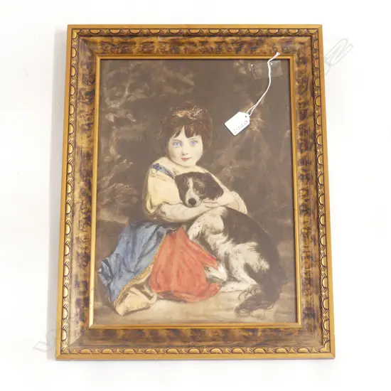 VICTORIAN PRINT OF LITTLE GIRL AND DOG 390 x 290mm