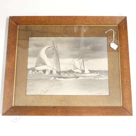 HENRY WINKELMANN vintage 2 RACING YACHTS PHOTO 280 X 380mm signed. Orig. oak frame