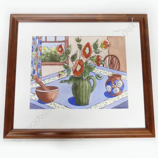 N. LOCKHART, STILL LIFE W/C TABLE & FLOWERS, 355x455mm