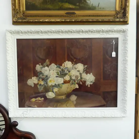 CHARLOTTE BEATRICE YOUMANS (NZ 1869-1957) WHITE ROSES STILL LIFE W/C, SIGNED & DATED 1896 515x745mm