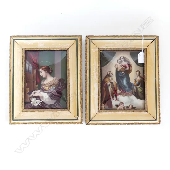 PR VICTORIAN CRYSTOLEUM FRAMED on convex glass woman at piano & Mother Mary 280 X 230mm