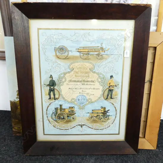 FRAMED  EMBROIDERY & MT EDEN VOLUNTEER FIRE BRIGADE CERT OF REMEMBRANCE 1919