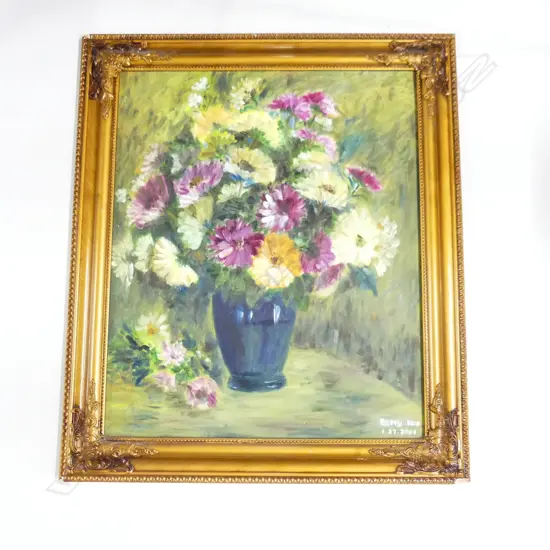 BETTY KUO, STILL LIFE VASE OF FLOWERS, OIL ON BOARD 590x495mm