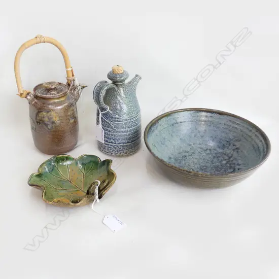 4PCS NZ STUDIO POTTERY BOWL DIA 220MM TEAPOT H150MM OIL JUG H160MM & DISH