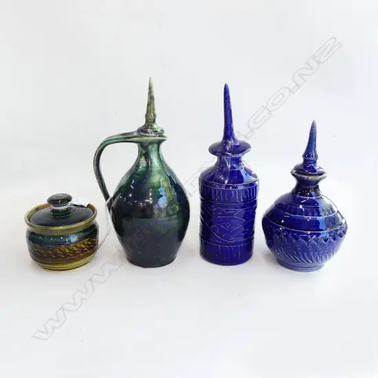 4PCS NZ STUDIO POTTERY SIGNED 3 WITH SPIKED TOPS H250MM TALLEST