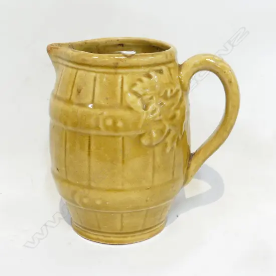 LUKE ADAMS POTTERY JUG OAK BARREL form tan glaze H.145mm