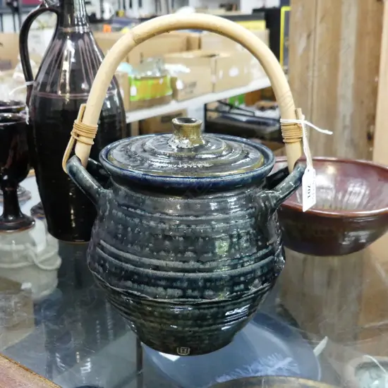 PETER STICHBURY LIDDED BISCUIT BARREL CANE HANDLE H200MM