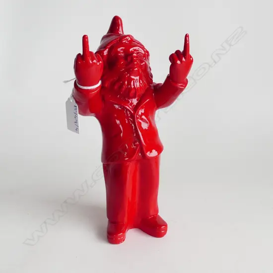 RED RESIN GNOME PULLING BOTH FINGERS H.240mm