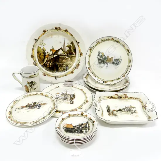 13PCS OLD ENGLAND WARE COACHING DAYS PAT CHINA WALL PLAQUES PLATES ETC LARGEST 300MM