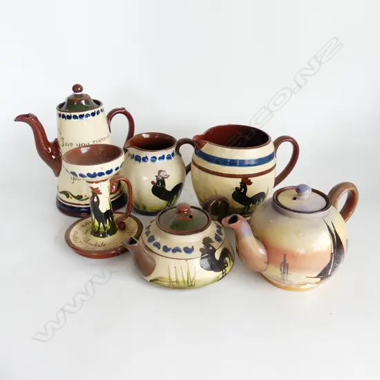 6 PCES ASST. TORQUAY WARE; 3 TEAPOTS, 2 JUGS, CANDLESTICK