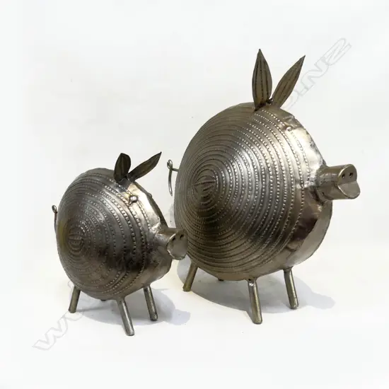 PAIR OF ORNAMENTAL METAL PIGS, H.230-340MM