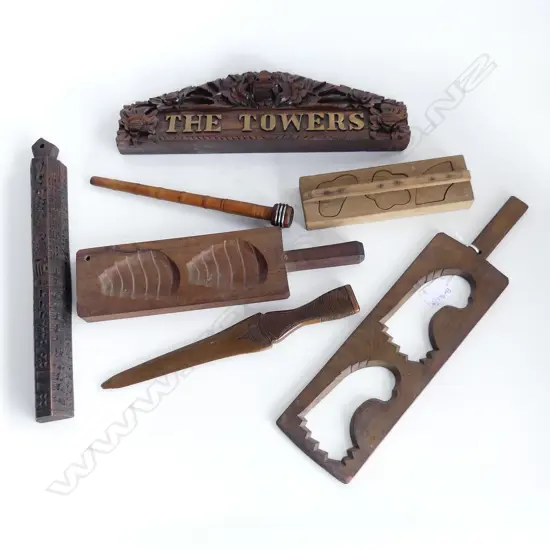 7 ASST. WOODEN ITEMS; MOULDS ETC