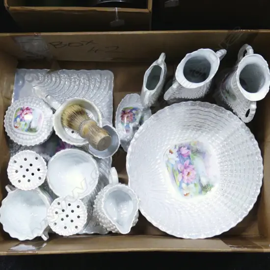 14PCS CZECHOSLOVAKIAN CHINA PEARL pattern VINTAGE DRESSING TABLE SET TALLEST 210mm