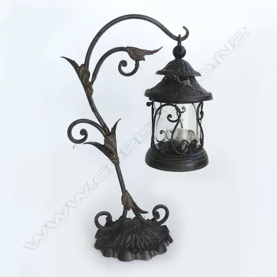 OLD SCROLLED METAL HANGING CANDLE HOLDER 