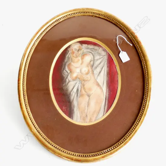 NAKED WOMAN PASTEL ARTWORK in 19thC GILT FRAME. 500 x 425mm