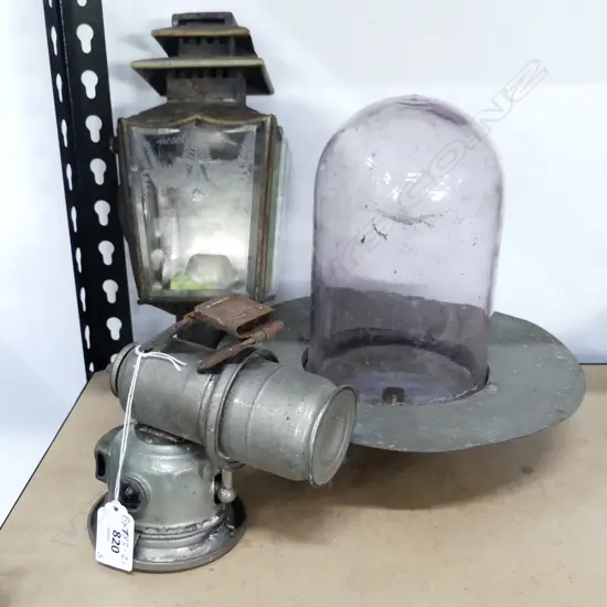 VINTAGE COACH LANTERN + CARBINE BICYCLE LAMP + BUNKER LAMP