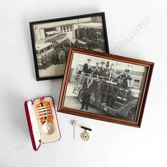 BAG LOT FIREMANS MEDAL & PHOTOS