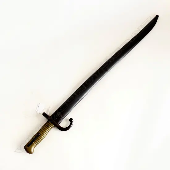 ANTIQUE FRENCH BAYONET WITH SCABBARD BOTH STAMPED K 97500 AND THREE MANUFACTURER STAMPS TO THE QUILLON/MUZZLE RING L. 71