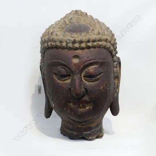 LGE OLD BUDDHA HEAD GILT TRACES H.450mm
