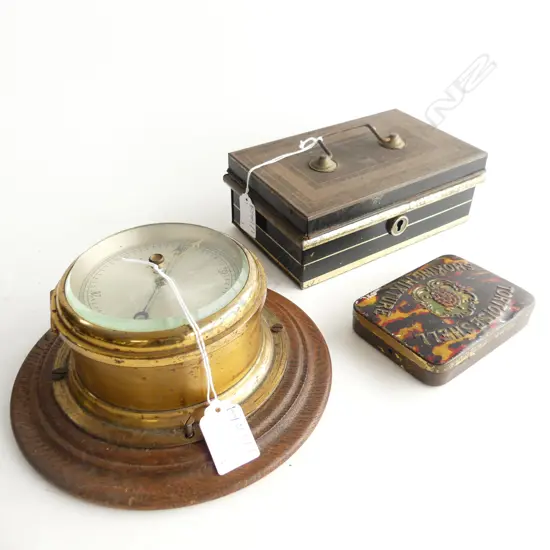 VINTAGE WALL BAROMETER 200mm dia, CASH BOX & TIN