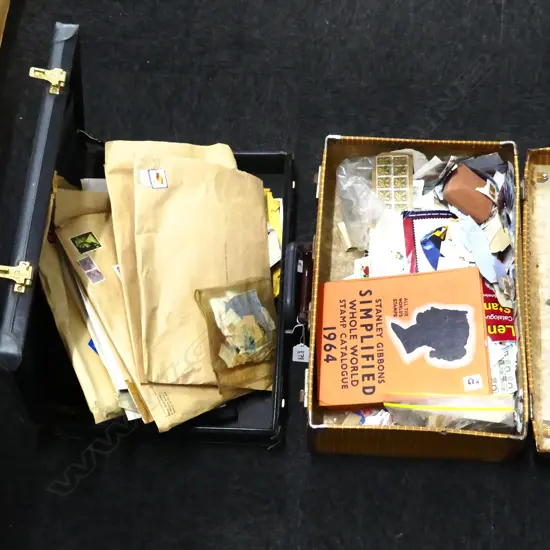 TWO CASES OF STAMP COLLECTIONS incls Stanley Gibbons 1964 catalogue 