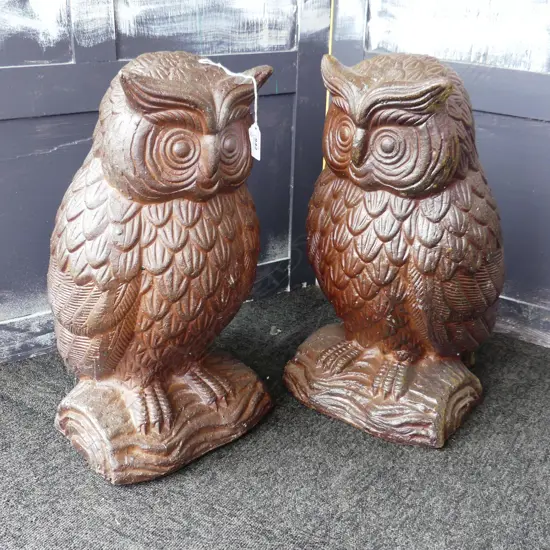 PR LGE OWL IRON STONE GARDEN SCULPTURES H.445mm