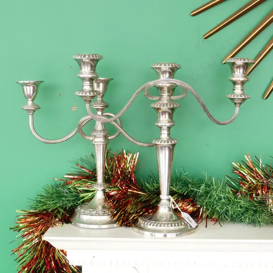2 ORNATE SILVER PLATE CANDELABRA H.330mm, Not matching