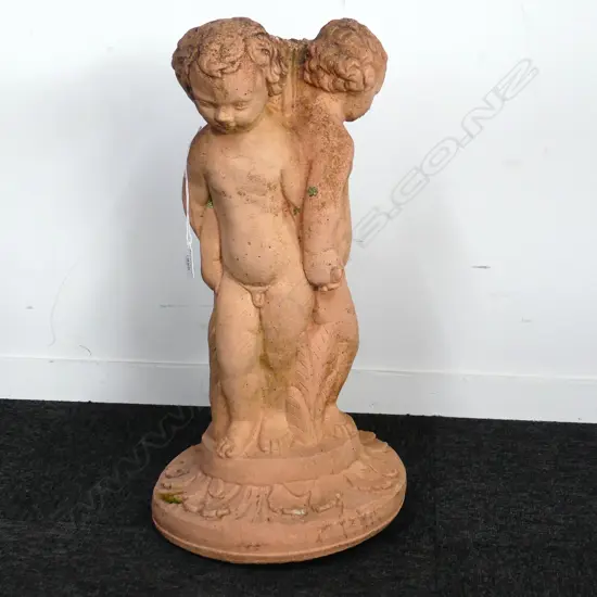 CONCRETE GARDEN ORNAMENT; 3 PUTTI H.550mm WAS A BIRD BATH BOWL MISSING