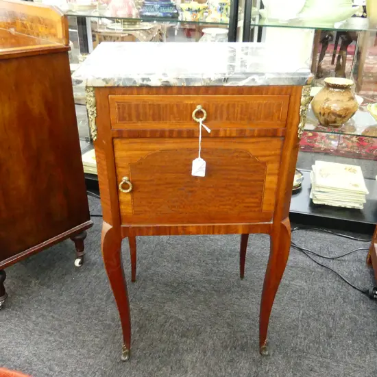 VINTAGE FRENCH BEDSIDE CABINET - MARBLE TOP 420x330x745mm