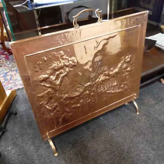 EARLY 20thC FIRESCEEN EMBOSSED w. AUCKLAND UNIVERSITY CLOCK TOWER