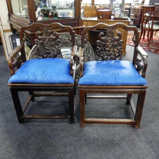 PR CARVED ORIENTAL ARM CHAIRS