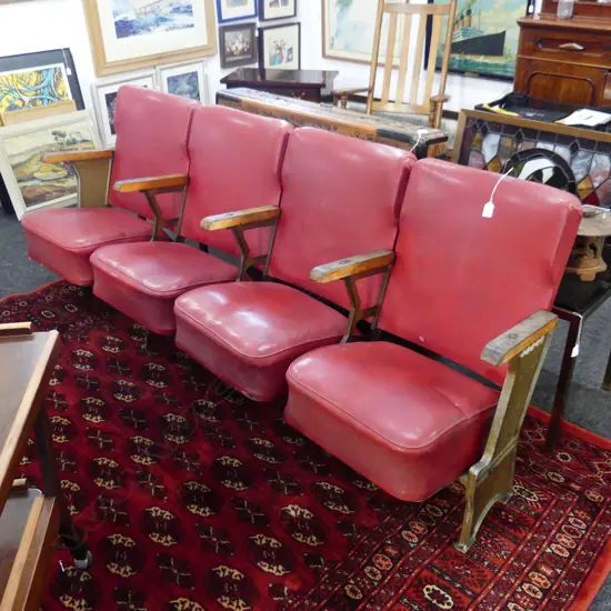 ROW OF 4 CINEMA SEATS EX CIVIC THEATRE L.1980mm