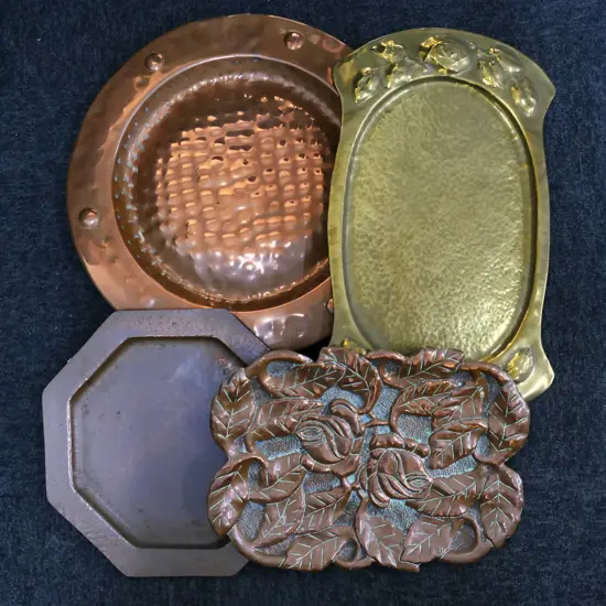 4 ARTS & CRAFTS COPPER / BRASS TRAYS 420mm dia