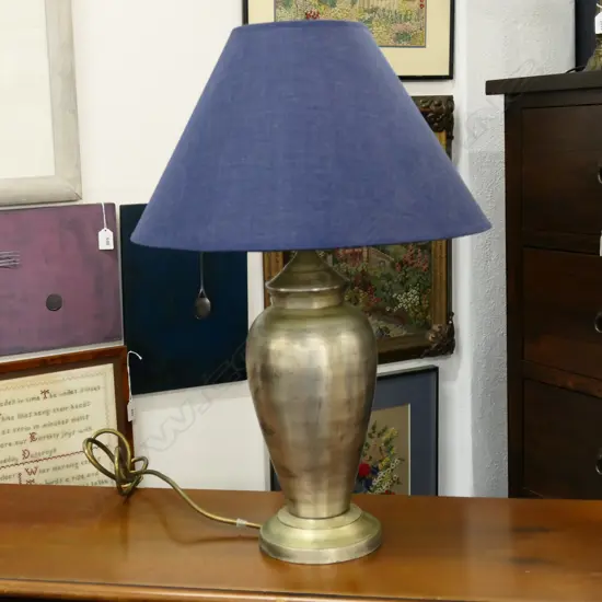 SILVER METAL LAMP w. BLUE SHADE H.520mm